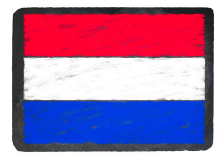 Red white and blue in chalk on a chalky natural slate blackboard as background for USA centric illustrations and conceptsの写真素材