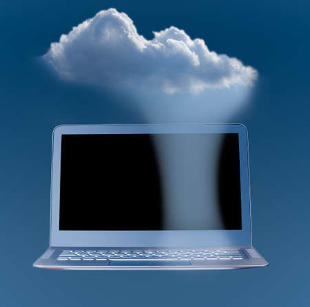 Concept image for cloud computing and online applications showing web services platform connected to laptopの写真素材