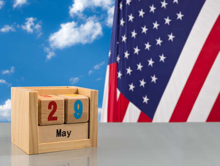 Wooden calendar as reminder that Memorial Day in the USA is 29 May 2017