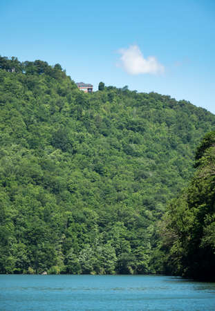 Expensive home overlooks Cheat Lake near Morgantown, West Virginiaの写真素材