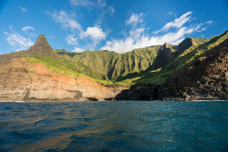 KaaAlahina Ridge on Na Pali coastline in Kauai from sunset cruiseの写真素材