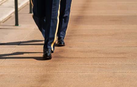 Detail of uniforms and legs of Honor Guard at tomb of unknowns in Arlington Cemeteryの写真素材