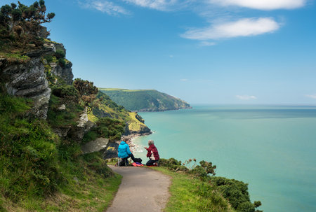 LYNMOUTH, DEVON UK â JULY 24:  Artists on the South West Coast Path on 24 July 2017 in Lynmouth, UK. The highest point on this path is 1043 feet above the sea.のeditorial素材