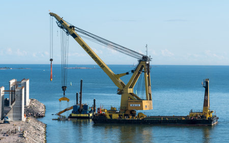 HELSINKI, FINLAND - SEPTEMBER 11:  Crane ship Maja on September 11, 2017 in Helsinki, Finland. The ship was built in 1980.のeditorial素材