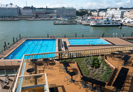 HELSINKI, FINLAND - SEPTEMBER 11:  Waterfront on September 11, 2017 in Helsinki, Finland. The Sea Pool is heated to 27C.のeditorial素材