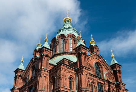 Gold domes on Eastern Orthodox Uspenski Cathedral in Helsinki, Finlandの写真素材
