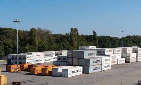 GDANSK, POLAND - 16 SEPTEMBER: Maersk shipping containers on 16 September 2017 in Gdansk, Poland....