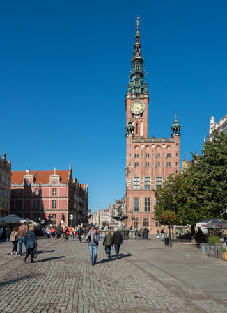 GDANSK, POLAND - 16 SEPTEMBER: Tourists on Long Lane on 16 September 2017 in Gdansk, Poland. The...