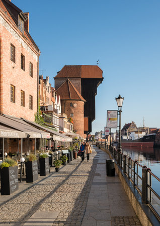 GDANSK, POLAND - 16 SEPTEMBER: The Treadwheel crane on 16 September 2017 in Gdansk, Poland. The...