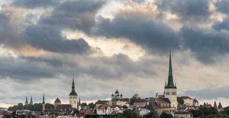 Rooftop panorama from cruise ship port over the old town of Tallinn Estoniaの写真素材