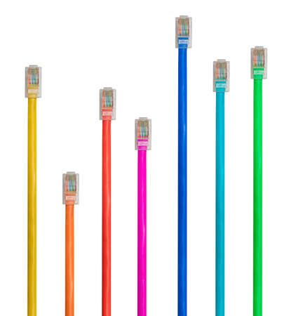 Different cat 5e ethernet cables to illustrate the priorization of data on the internet in Net...