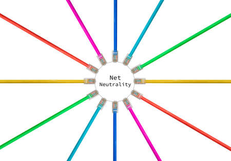 Different colored cat5e ethernet cables to illustrate the connection and speed of data with net...