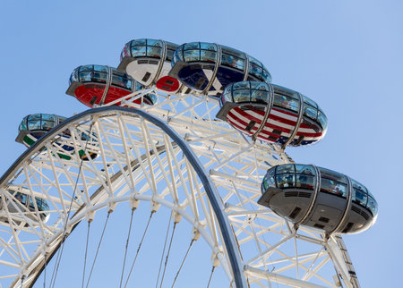 LONDON, UK - OCTOBER 1, 2015: Detail of London Eye  on South Bank of River Thames in London Englandのeditorial素材