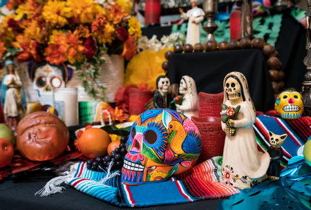 CAPISTRANO, CALIFORNIA - 1 NOVEMBER 2017: Painted skulls in display to illustrate Day of the Dead Festival.のeditorial素材