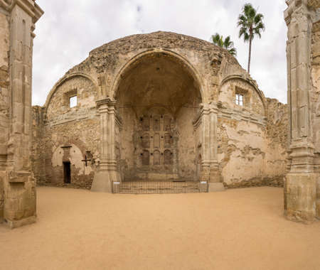 Panorama of the remains of the old church at San Juan Capistrano mission