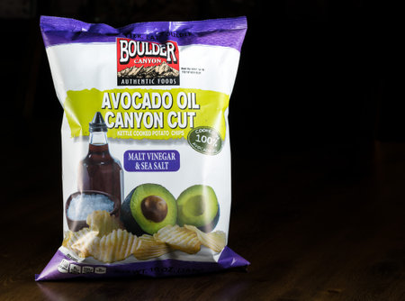 MORGANTOWN, WV - 4 JANUARY 2017: Boulder Canyon Malt Vinegar and Sea Salt large bag of potato chips