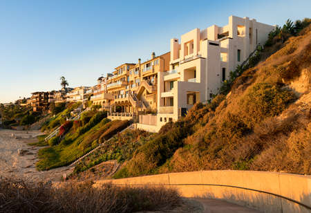 Expensive luxurious ocean side homes at Corona del Mar near Newport Beach, Californiaの写真素材