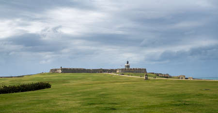 Castillo san felipe del morro in San Juan, Puerto Rico on a cloudy stormy dayの写真素材