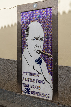 CAMARA DE LOBOS, MADIERA - MARCH 12, 2018: Artwork made with recycled drink cans in Camara de Lobos on island of Madieraのeditorial素材