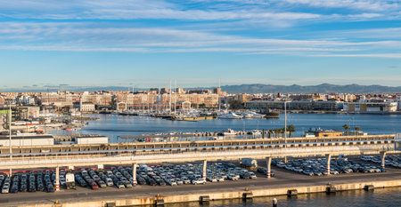 VALENCIA, SPAIN - MARCH 16, 2018: Panorama of the Juan Carlos 1 Royal Marina in Valencia, Spainのeditorial素材