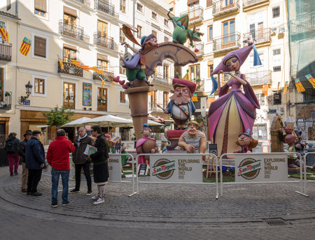 VALENCIA, SPAIN - MARCH 16, 2018: Complex statues known as Ninots in old city of Valencia during the...