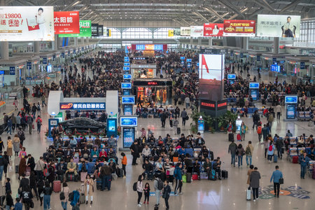 XIAN, CHINA - 18 OCTOBER 2018: Chinese high speed train station and terminus at Xian in Shaanxi provinceのeditorial素材