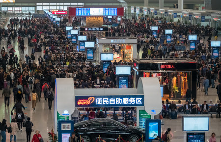XIAN, CHINA - 18 OCTOBER 2018: Chinese high speed train station and terminus at Xian in Shaanxi provinceのeditorial素材