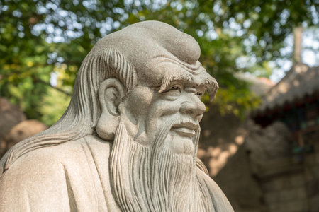 QINGDAO, CHINA - 23 OCTOBER 2018: Statue of Lao Tze by Tai Qing Gong at Laoshan near Qingdao Chinaのeditorial素材