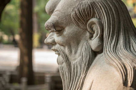 QINGDAO, CHINA - 23 OCTOBER 2018: Statue of Lao Tze by Tai Qing Gong at Laoshan near Qingdao China