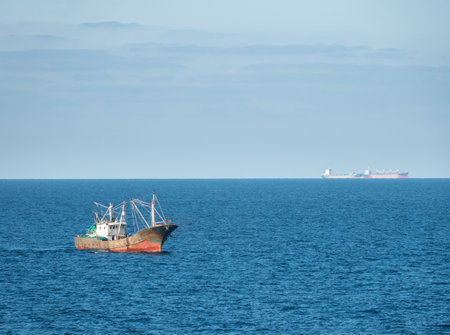 SHANGHAI, CHINA - 24 OCTOBER 2018: Chinese fishing boat off the coast near Shanghaiのeditorial素材