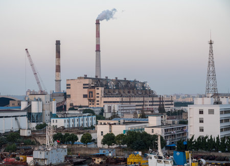 SHANGHAI, CHINA - 27 OCTOBER 2018: Large power station by river Huangpu in Shanghaiのeditorial素材