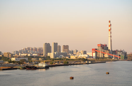 SHANGHAI, CHINA - 27 OCTOBER 2018: New development along riverside near Yangpu bridge
