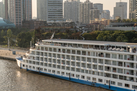 SHANGHAI, CHINA - 27 OCTOBER 2018: Century Sky casino cruise ship in Shanghai harbor