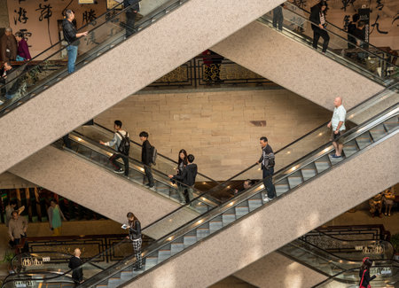 SHANGHAI, CHINA - 25 OCTOBER 2018: Escalators inside Shanghai Museum of Chinese Art