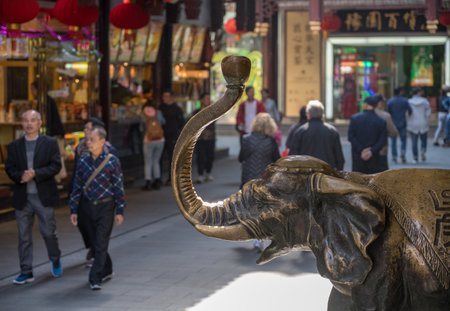 SHANGHAI, CHINA - OCTOBER 26, 2018: Elephant statue rubbed  to bronze color for good luck in shopping mallのeditorial素材