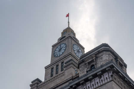 Clock tower of the Custom House on the Bund in Shanghai, China