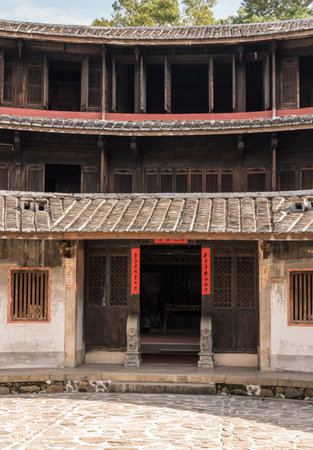 HUAAN, CHINA - OCTOBER 31, 2018: Interior of Tulou at Unesco heritage site near Xiamenのeditorial素材