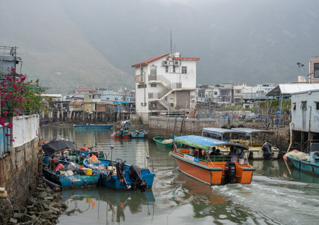 HONG KONG, CHINA - NOVEMBER 2, 2018: Misty day at Tai O fishing village on Lantau Islandのeditorial素材