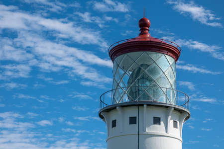 Lamp and lense of the Kilauea Lighthouse on the Hawaiian island of Kauaiの写真素材