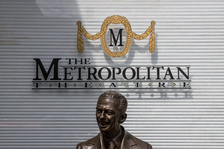 MORGANTOWN, WV - 6 APRIL 2019: Statue of Don Knotts outside the Metropolitan Theatre in Downtown Morgantownのeditorial素材