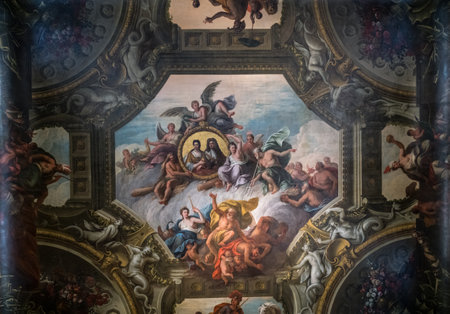 LONDON, UK - 23 APRIL 2019: Newly renovated and cleaned Painted Hall in Greenwich Naval Collegeのeditorial素材