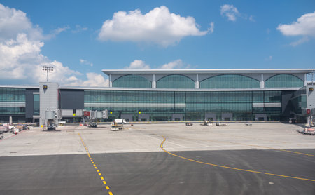 ISTANBUL, TURKEY - 25 MAY 2019:  Main terminal and gates of new Istanbul Airport known by IATA code as ISTのeditorial素材