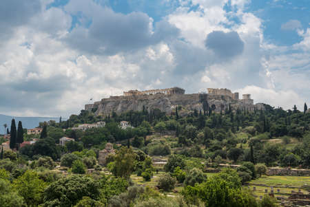 Acropolis hill with the Greek Agora or forum in frontの写真素材