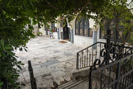 Steps into courtyard of St Catherines Greek Orthodox church in Athensの写真素材
