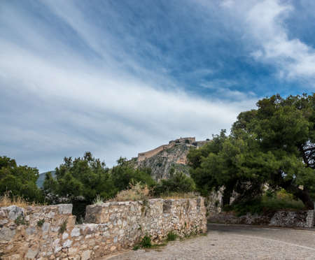 Hilltop fortress of Palamidi above the city of Nafplio in Greeceの写真素材