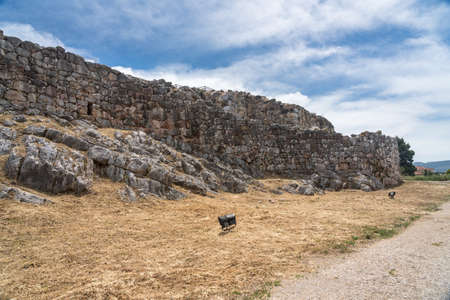 Massive boulders form the walls of the fortress and palace of Tiryns in Greeceの写真素材