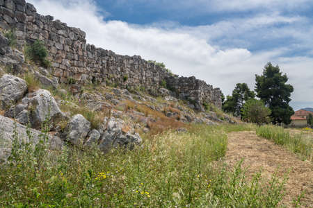 Massive boulders form the walls of the fortress and palace of Tiryns in Greeceの写真素材