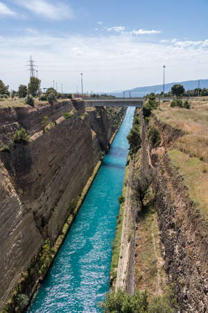 View from bridge over the Corinth Canal near Athens in Greeceの写真素材