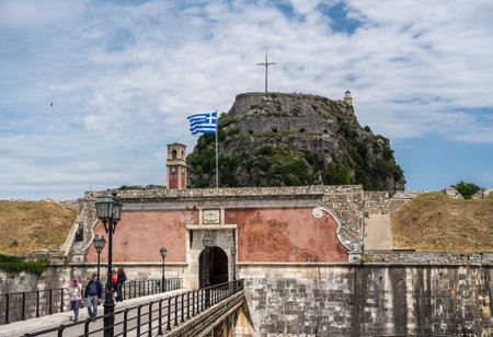 CORFU, GREECE - 20 MAY 2019: Entrance bridge into the Old Fortress in the town of Corfuのeditorial素材