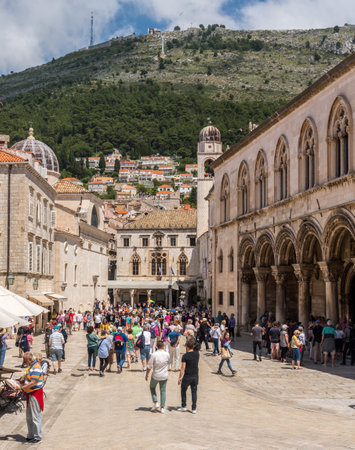 Dubrovnik, Croatia - 22 May 2019: Crowds of tourists in the old town as overtourism becomes an issue across Europeのeditorial素材